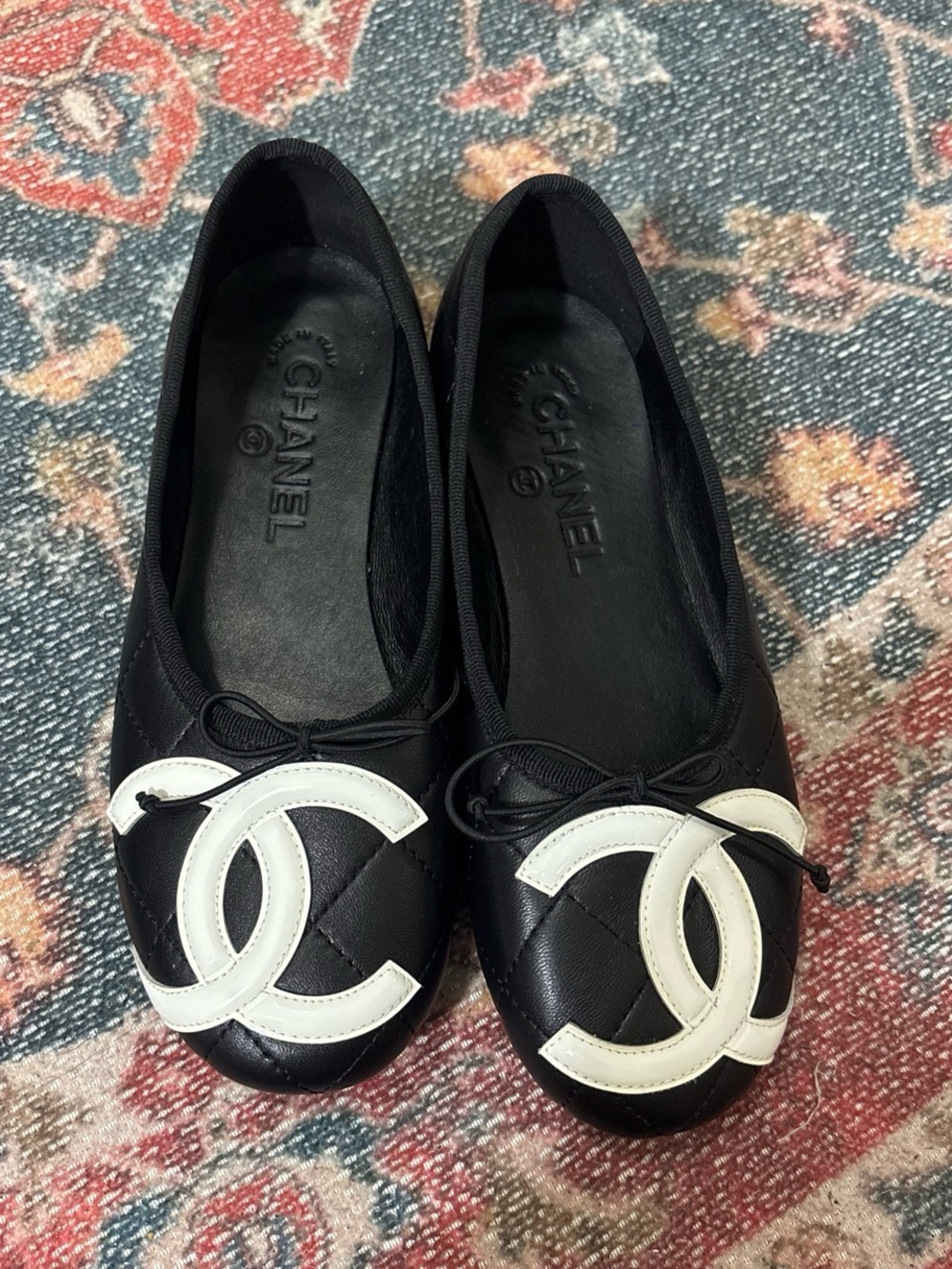 CHANEL Black Leather Cambon Ballet Flats Size 38